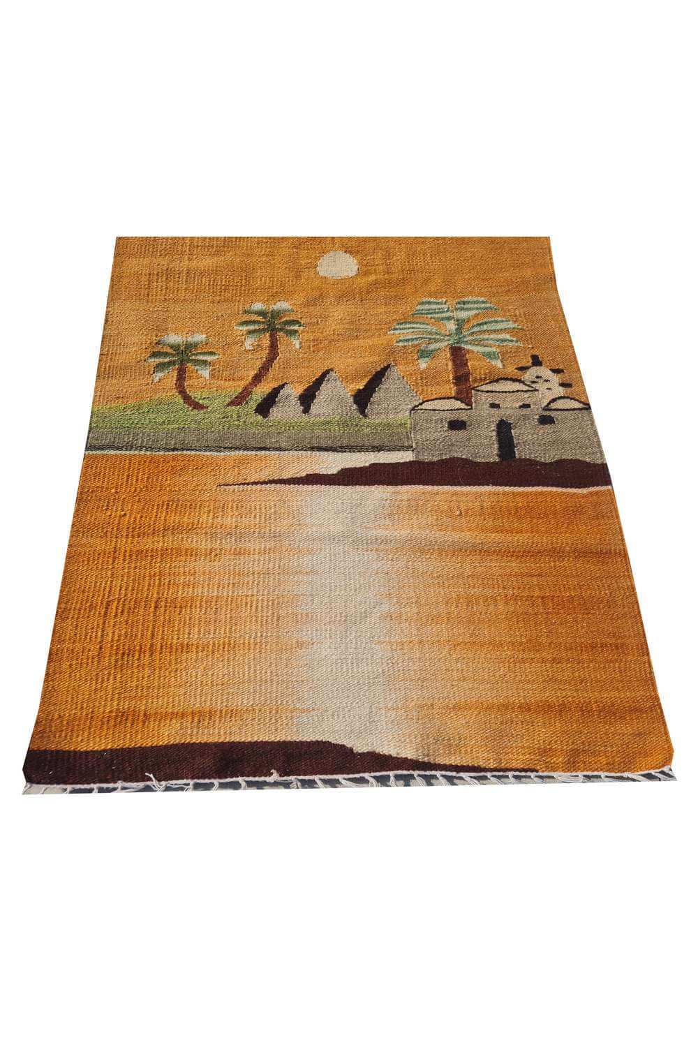 Hand Knotted Vintage Flat Weave Bulgaria Pictorial Kilim Kilim Wool Area Rug 3.5 x 2.4 Ft