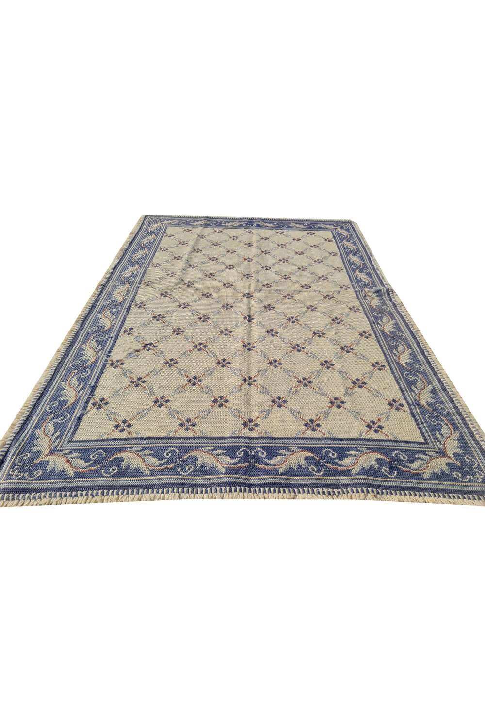 Hand Knotted Vintage Flat Weave France Kilim Kilim Wool Area Rug 6.3 x 4.3 Ft