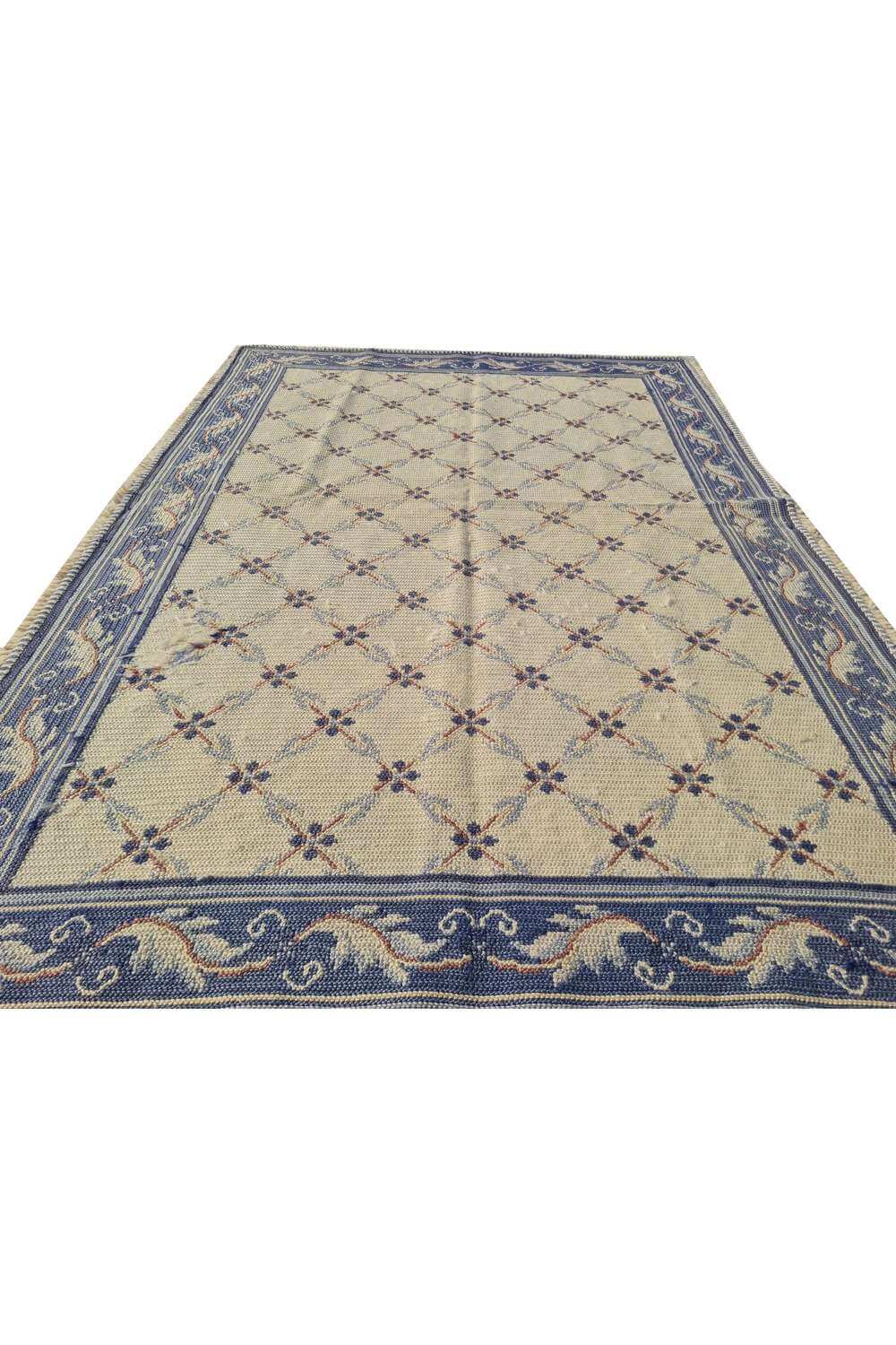 Hand Knotted Vintage Flat Weave France Kilim Kilim Wool Area Rug 6.3 x 4.3 Ft
