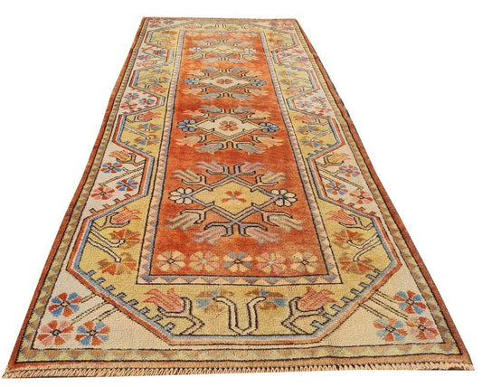 Amazing Hand Knotted Vintage Turkish Kurdi Wool Area Runner Rug 6.5 x 2.8 Ft