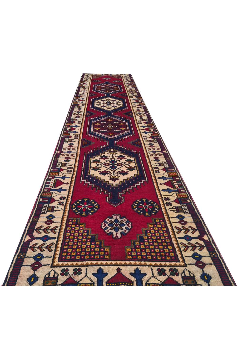 Amazing Hand Knotted Vintage Turkish Wool Area Runner Rug 11 x 3 Ft
