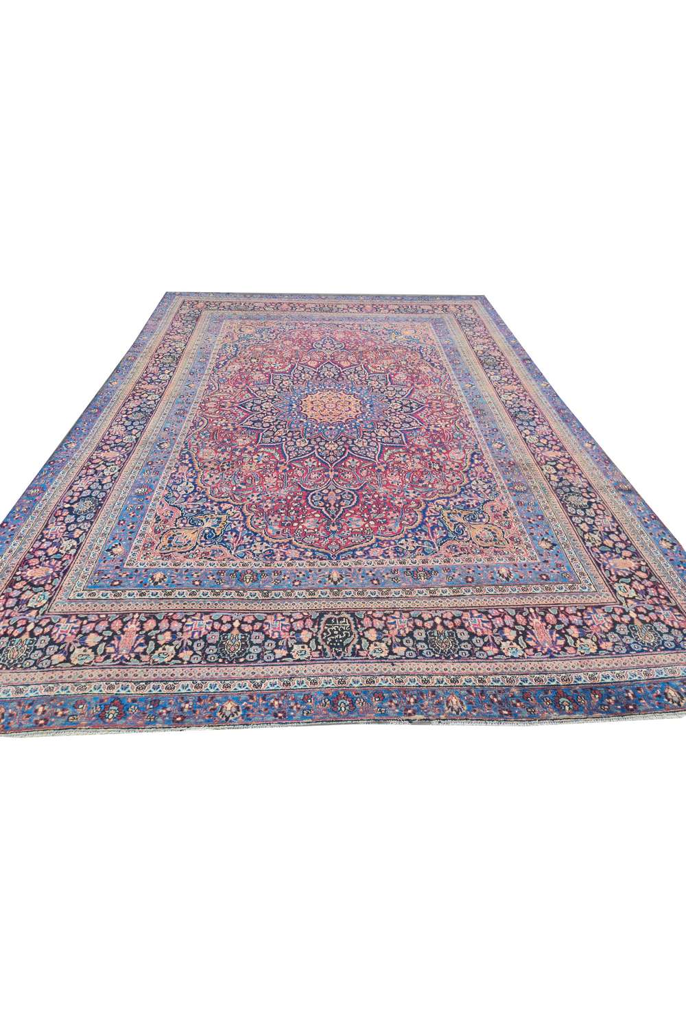 Amazing Hand Knotted Antique Persian Mashad Wool Area Rug 12.10 x 9.3 Ft