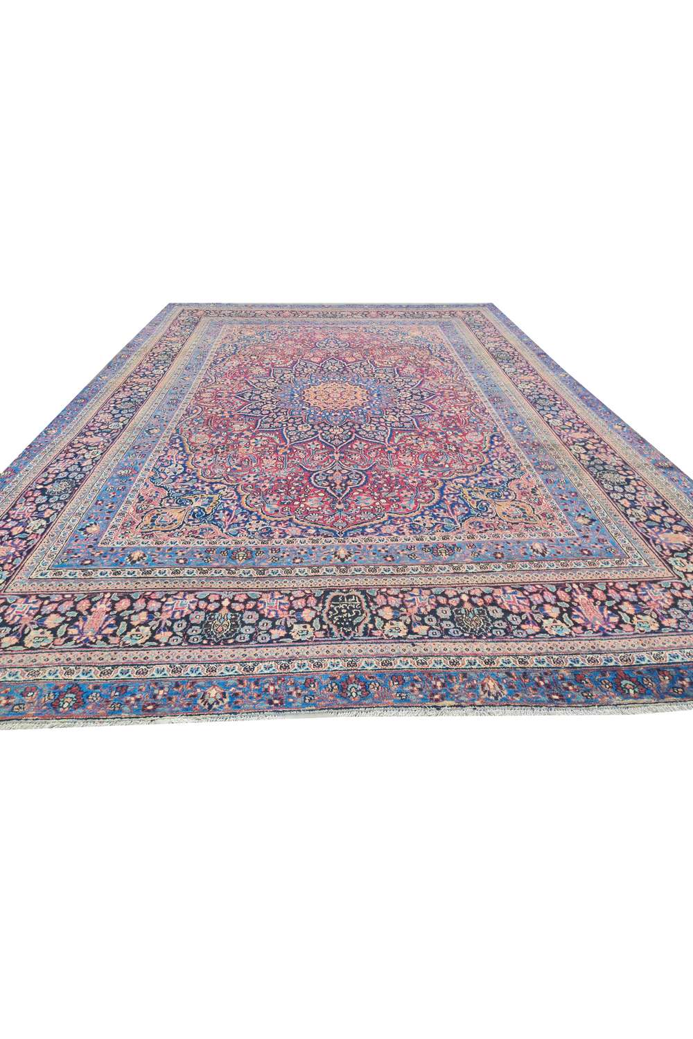 Amazing Hand Knotted Antique Persian Mashad Wool Area Rug 12.10 x 9.3 Ft