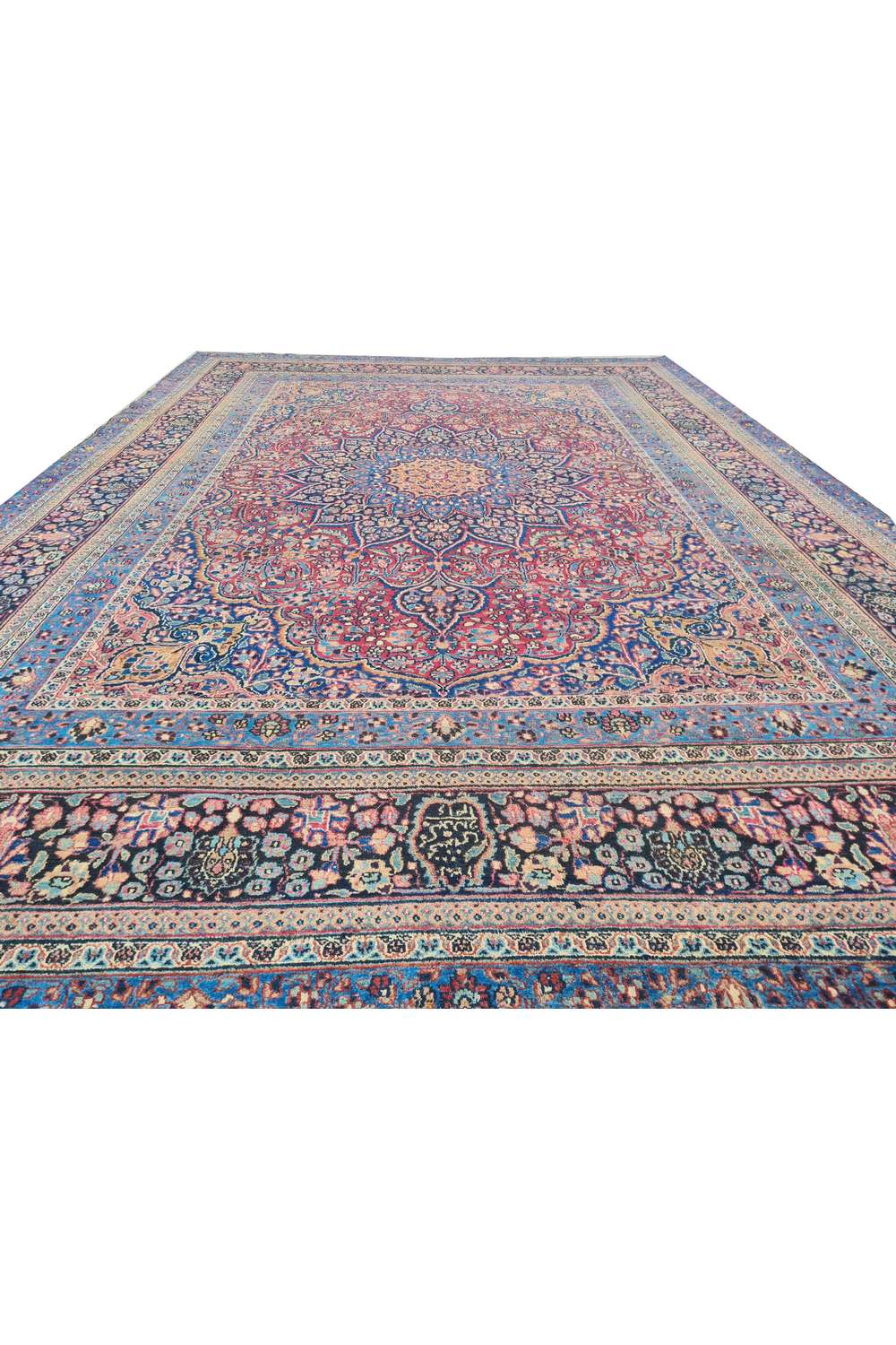 Amazing Hand Knotted Antique Persian Mashad Wool Area Rug 12.10 x 9.3 Ft