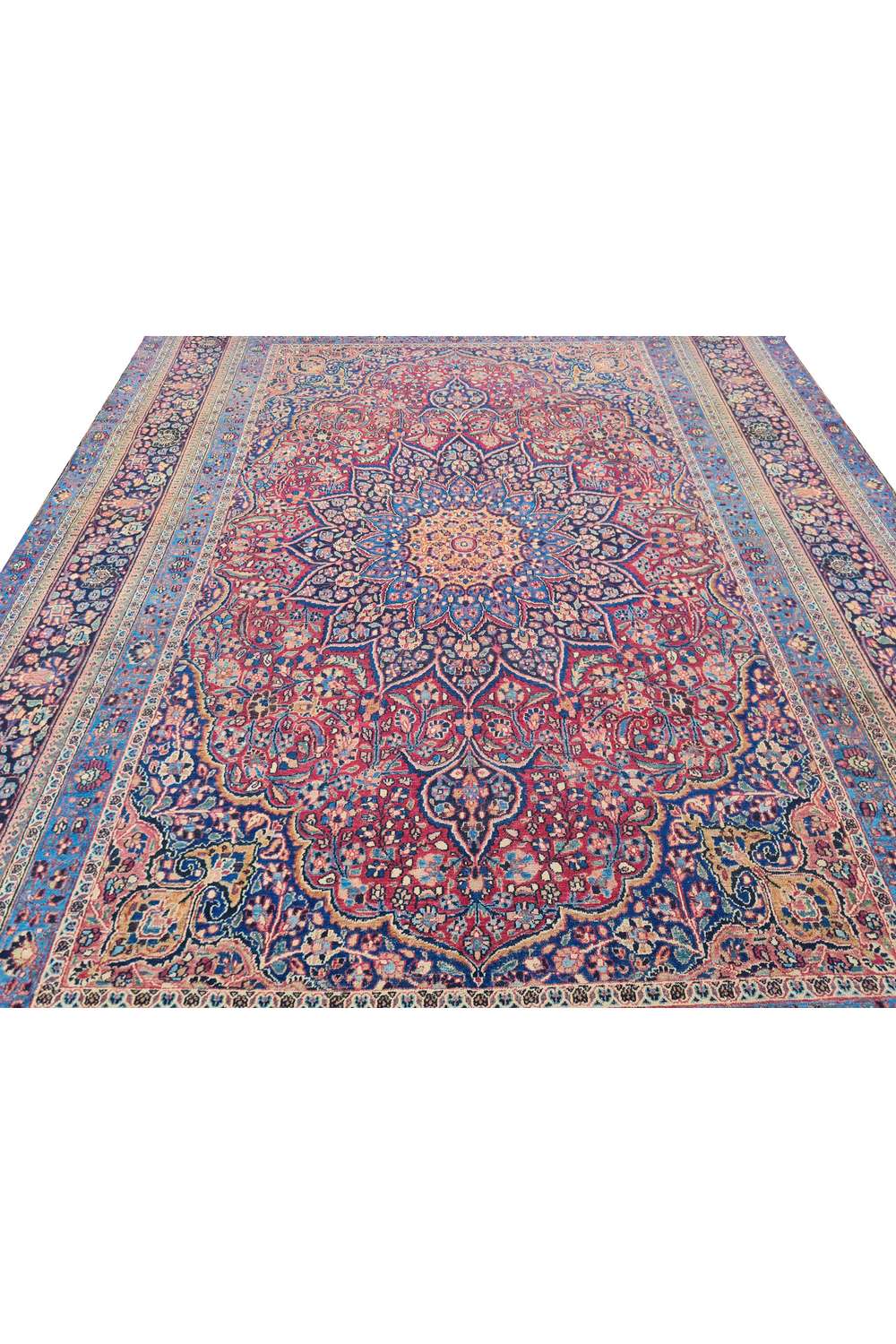 Amazing Hand Knotted Antique Persian Mashad Wool Area Rug 12.10 x 9.3 Ft