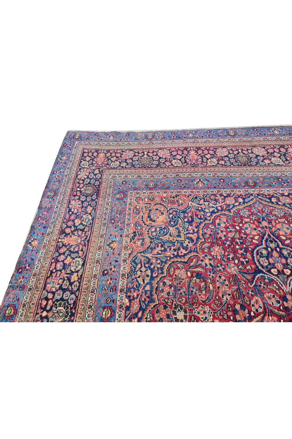 Amazing Hand Knotted Antique Persian Mashad Wool Area Rug 12.10 x 9.3 Ft
