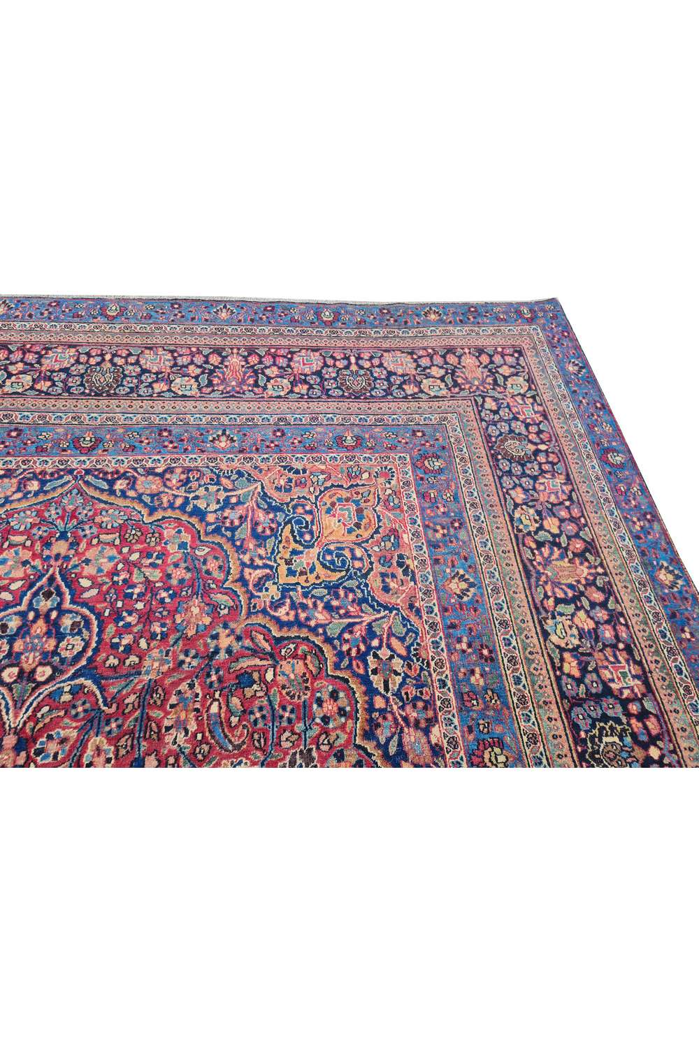 Amazing Hand Knotted Antique Persian Mashad Wool Area Rug 12.10 x 9.3 Ft