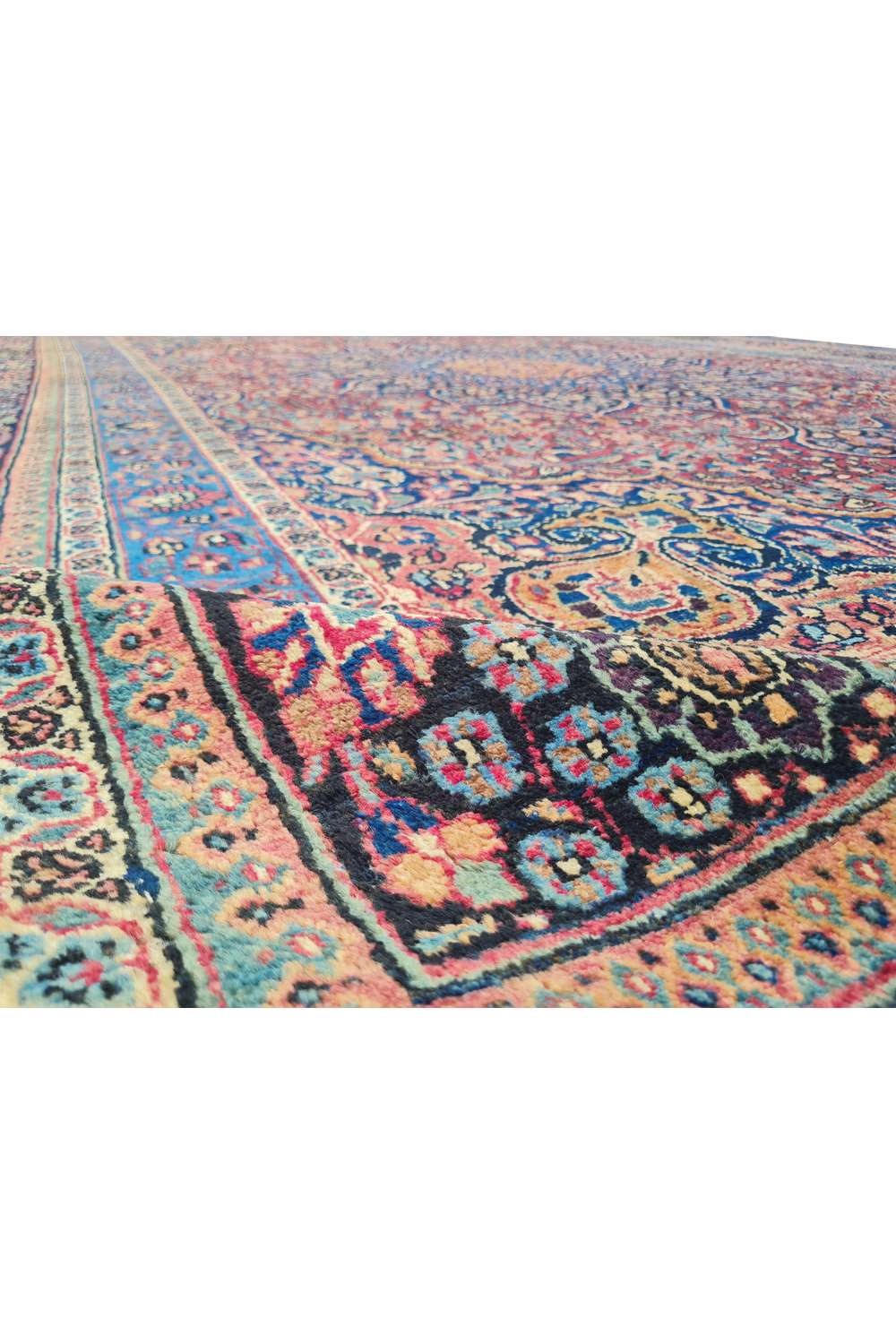 Amazing Hand Knotted Antique Persian Mashad Wool Area Rug 12.10 x 9.3 Ft
