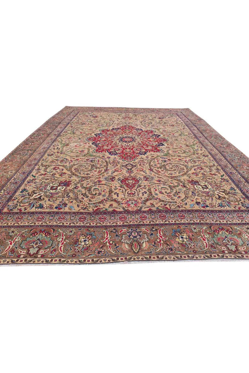 Authentic Hand Knotted Vintage Tabreez Wool Area Rug 12.6 x 9.3 Ft