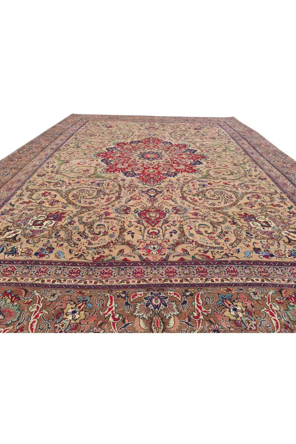 Authentic Hand Knotted Vintage Tabreez Wool Area Rug 12.6 x 9.3 Ft