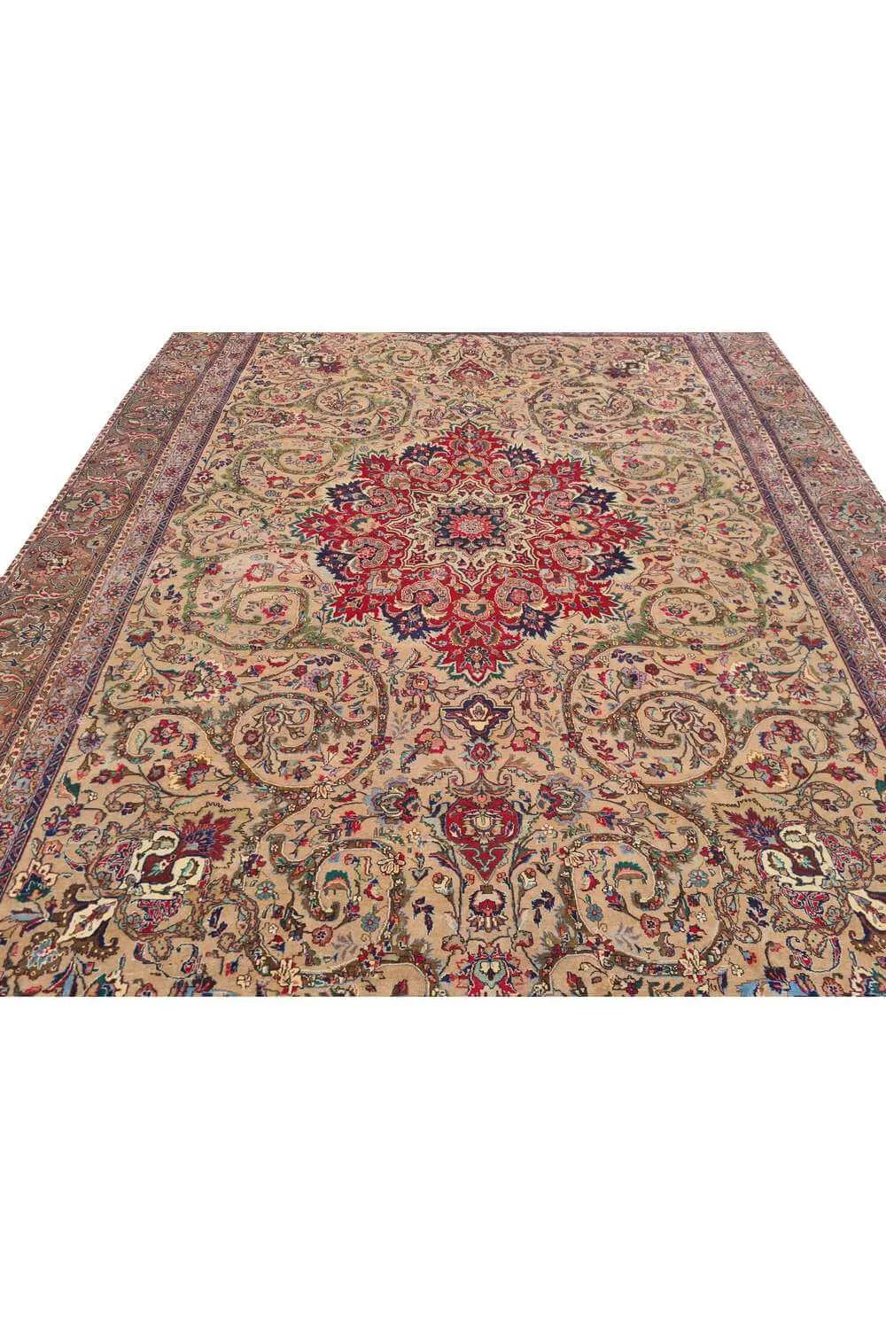Authentic Hand Knotted Vintage Tabreez Wool Area Rug 12.6 x 9.3 Ft