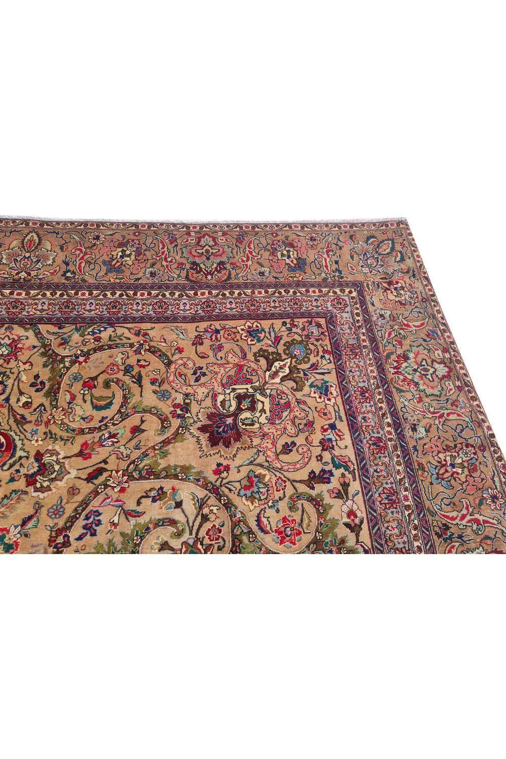 Authentic Hand Knotted Vintage Tabreez Wool Area Rug 12.6 x 9.3 Ft