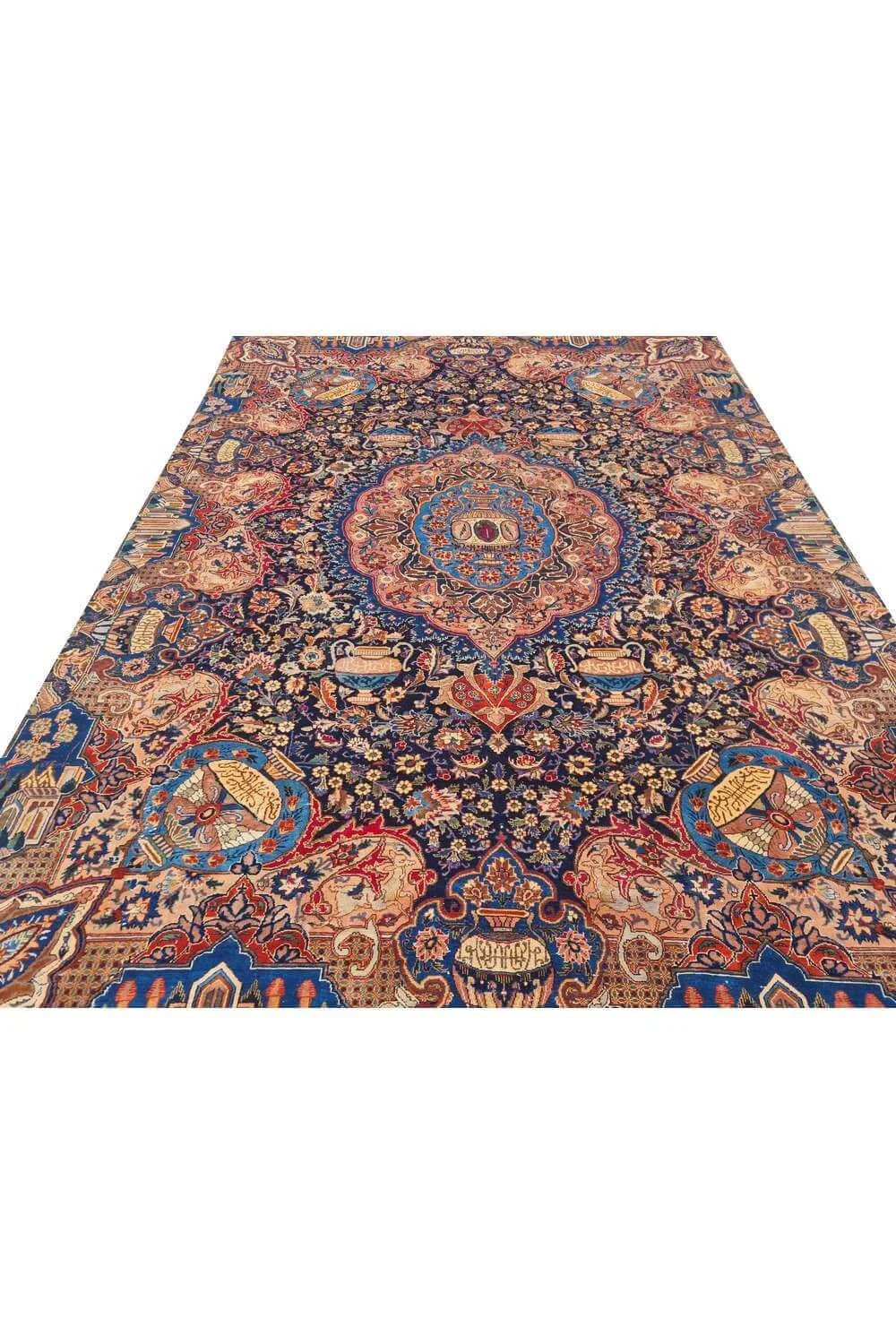 Authentic Hand Knotted Antique Kashmour Hunting Pictorial Wool Area Rug 12.11 x 7.9 Ft