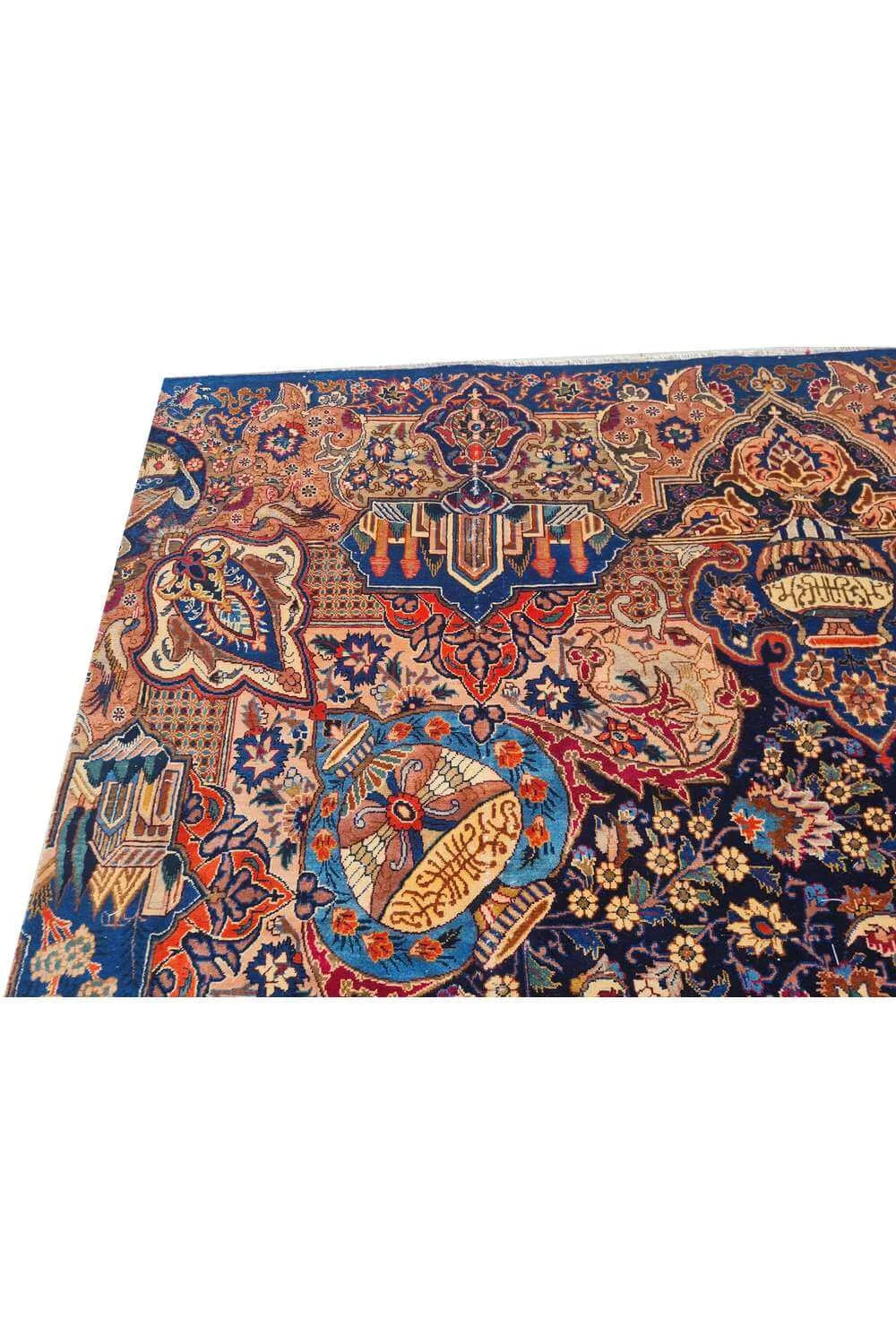 Authentic Hand Knotted Antique Kashmour Hunting Pictorial Wool Area Rug 12.11 x 7.9 Ft