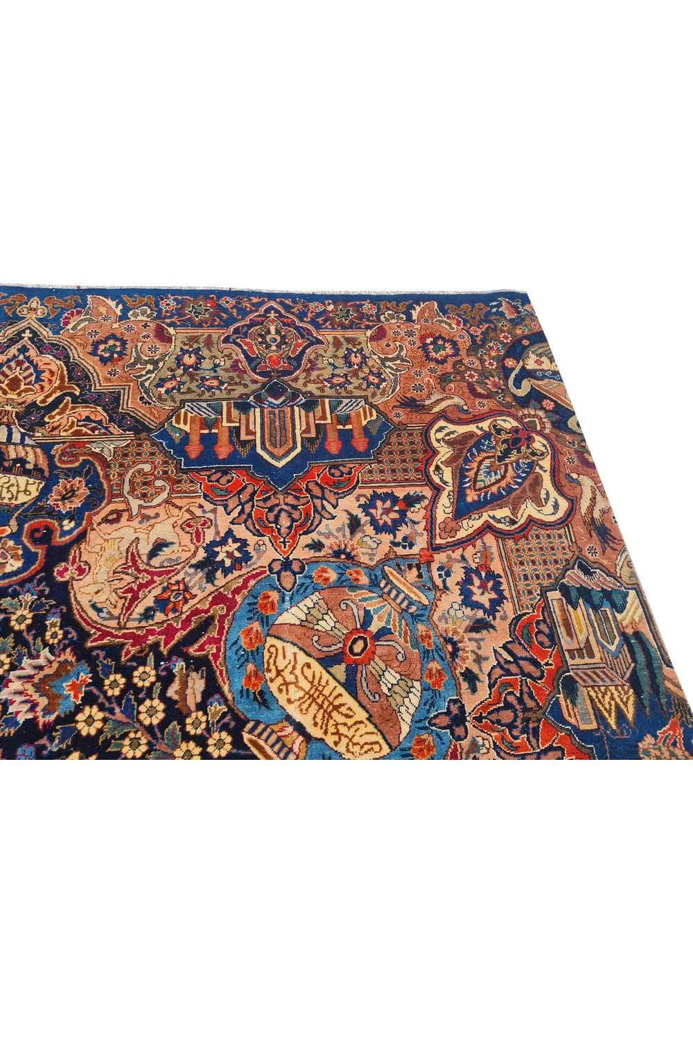 Authentic Hand Knotted Antique Kashmour Hunting Pictorial Wool Area Rug 12.11 x 7.9 Ft