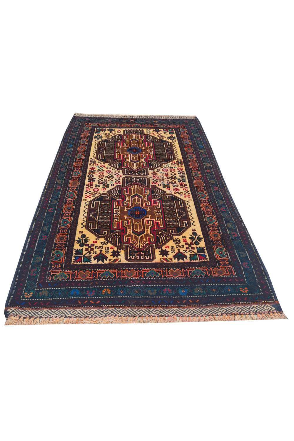 Rare Hand Knotted Vintage Afghan Adras Khan Balouch Wool Area Rug 4.4 x 2.9 Ft