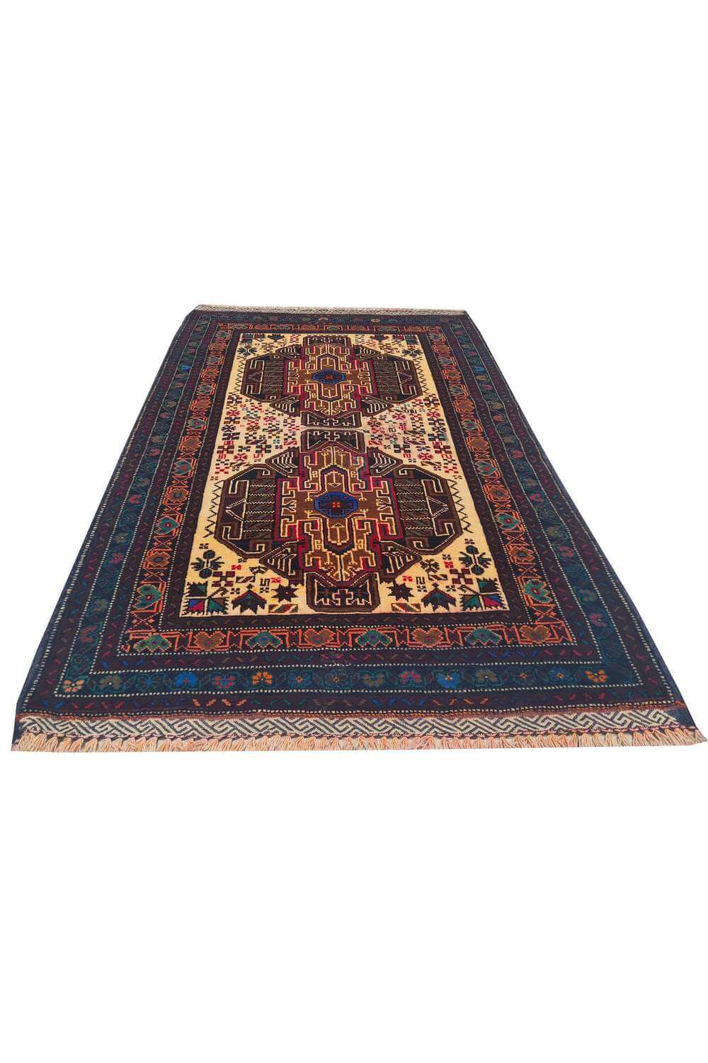 Rare Hand Knotted Vintage Afghan Adras Khan Balouch Wool Area Rug 4.4 x 2.9 Ft
