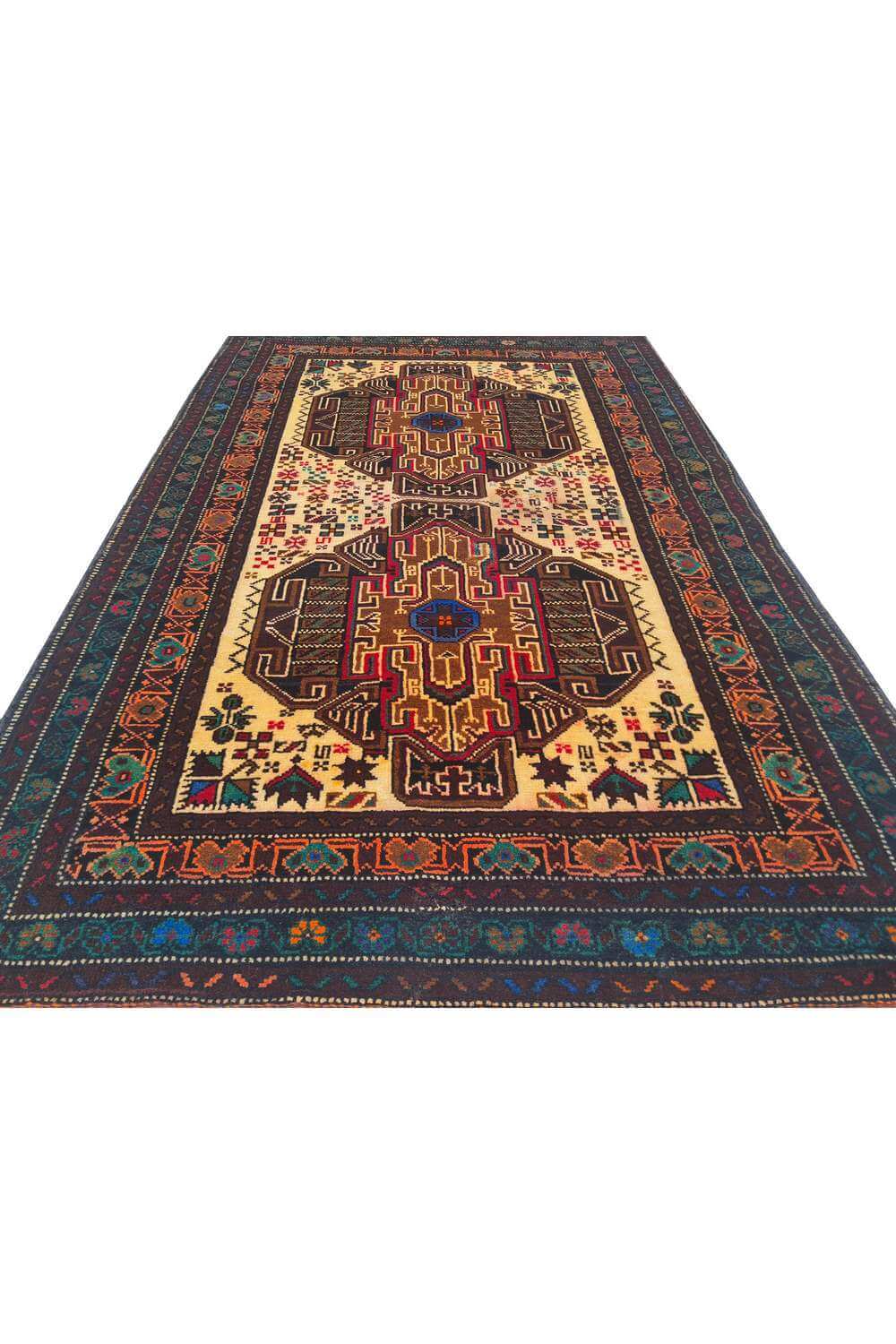 Rare Hand Knotted Vintage Afghan Adras Khan Balouch Wool Area Rug 4.4 x 2.9 Ft