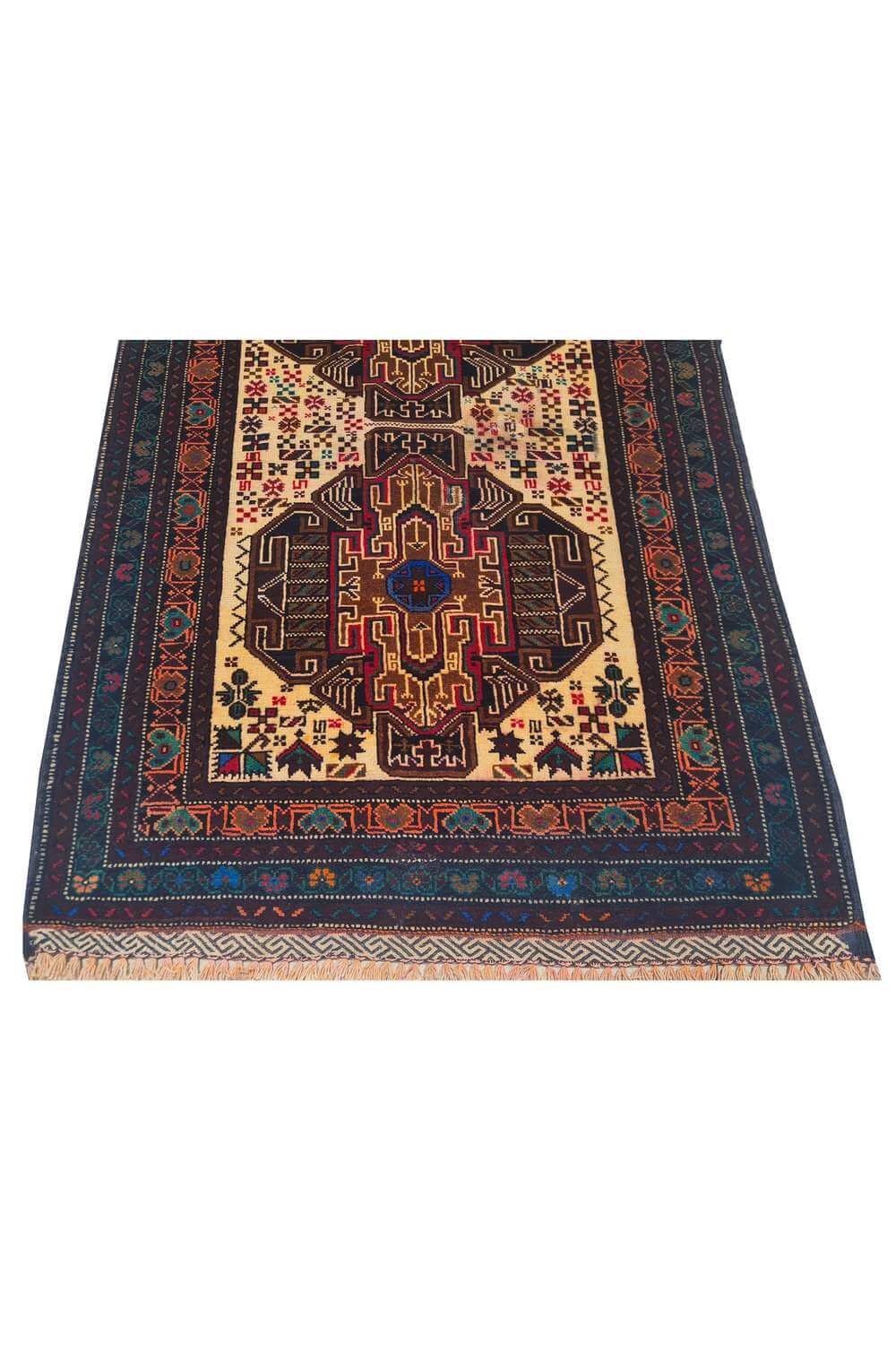 Rare Hand Knotted Vintage Afghan Adras Khan Balouch Wool Area Rug 4.4 x 2.9 Ft