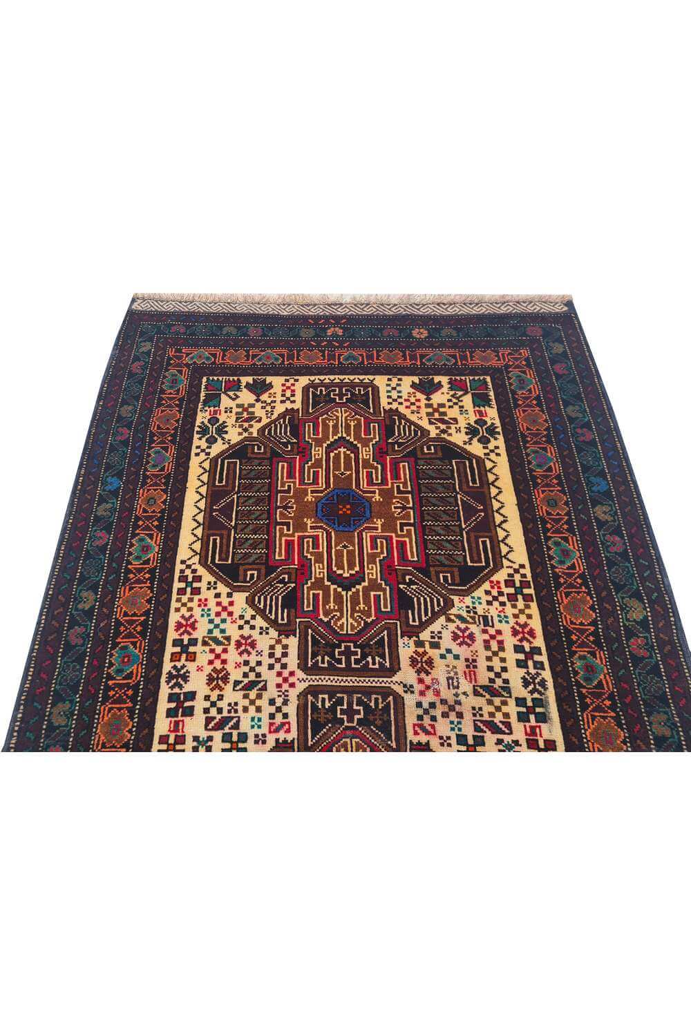 Rare Hand Knotted Vintage Afghan Adras Khan Balouch Wool Area Rug 4.4 x 2.9 Ft