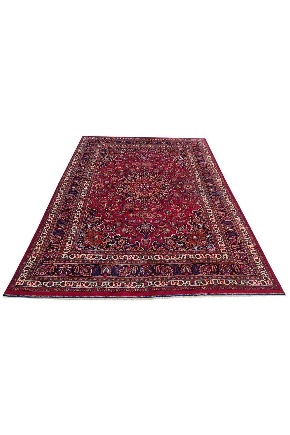 Amazing Hand Knotted Vintage Mashad Wool Area Rug 11.9 x 8.2 Ft