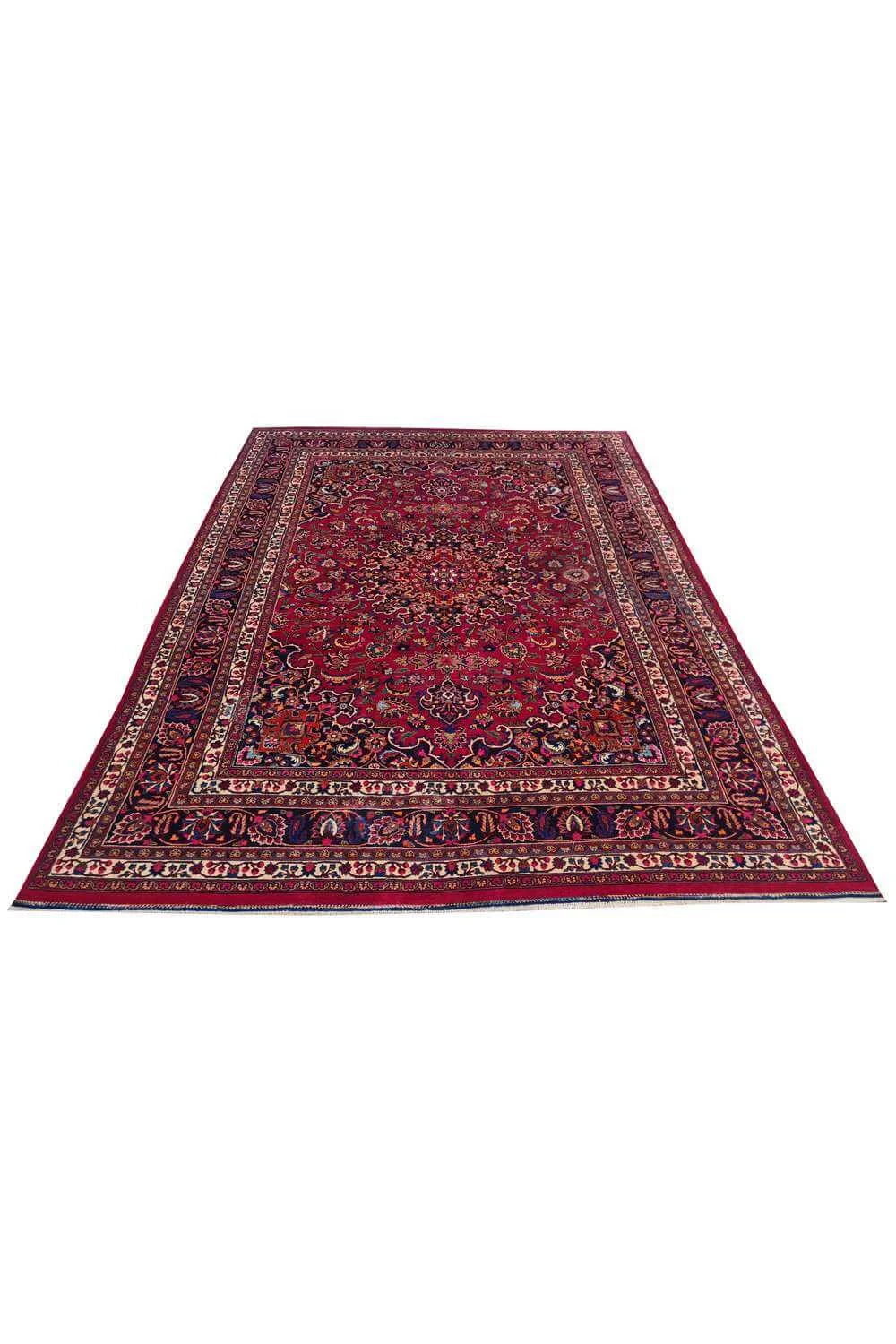 Amazing Hand Knotted Vintage Mashad Wool Area Rug 11.9 x 8.2 Ft