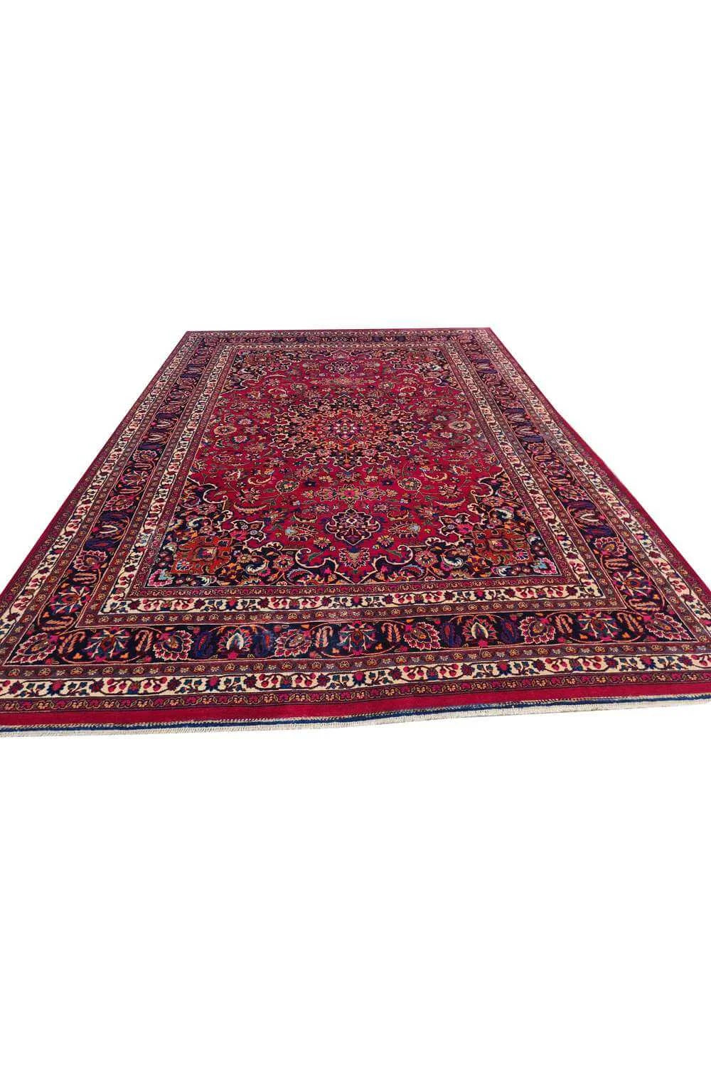 Amazing Hand Knotted Vintage Mashad Wool Area Rug 11.9 x 8.2 Ft