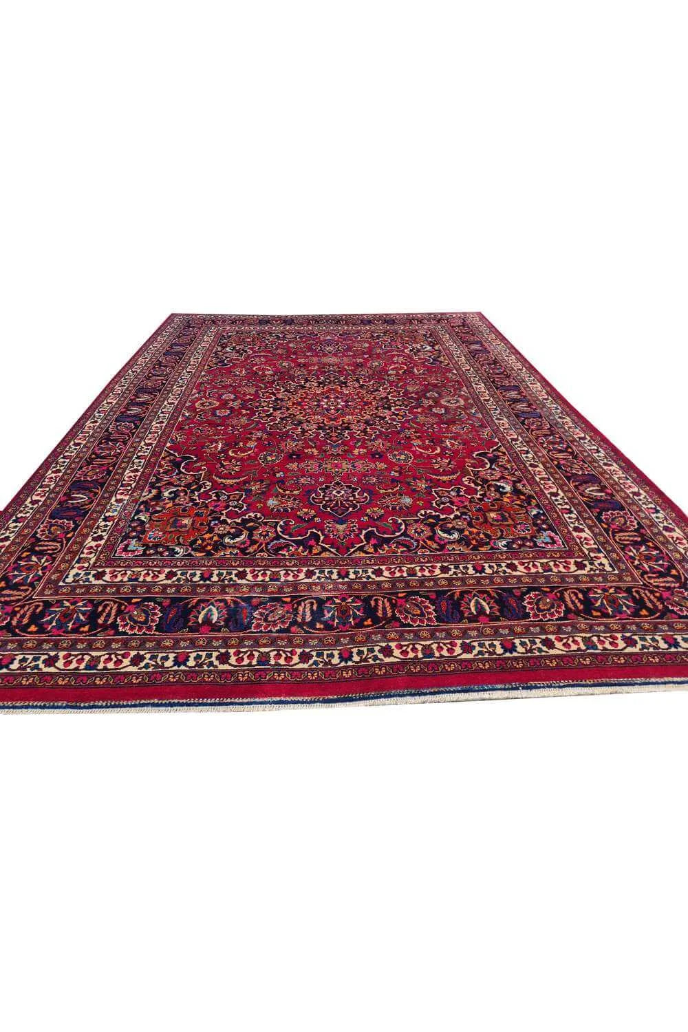 Amazing Hand Knotted Vintage Mashad Wool Area Rug 11.9 x 8.2 Ft