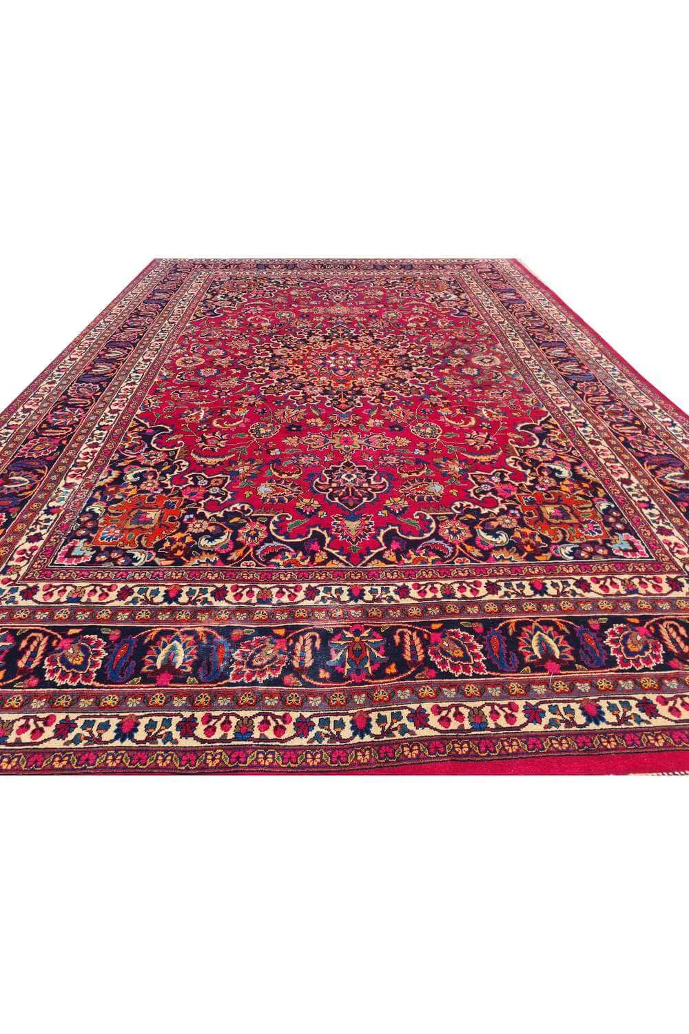 Amazing Hand Knotted Vintage Mashad Wool Area Rug 11.9 x 8.2 Ft
