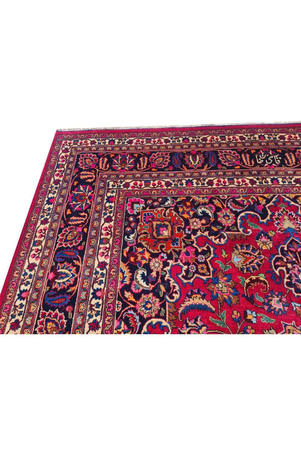 Amazing Hand Knotted Vintage Mashad Wool Area Rug 11.9 x 8.2 Ft