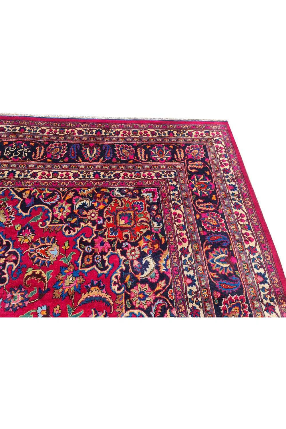 Amazing Hand Knotted Vintage Mashad Wool Area Rug 11.9 x 8.2 Ft