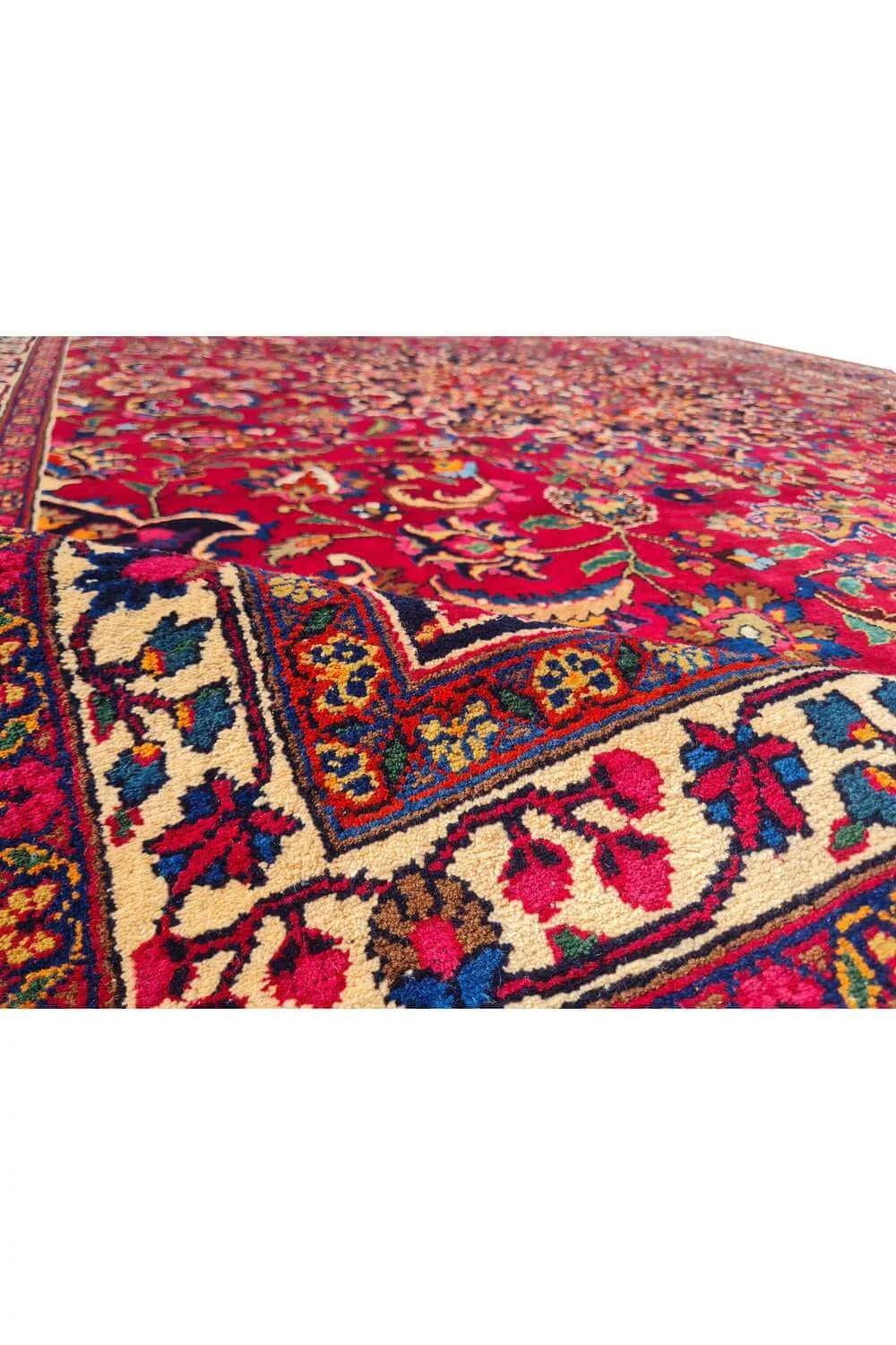 Amazing Hand Knotted Vintage Mashad Wool Area Rug 11.9 x 8.2 Ft