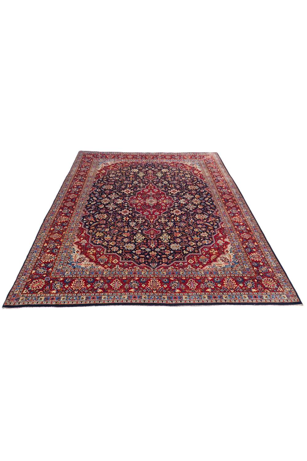 Amazing Hand Knotted Antique Persian Kashan Wool Area Rug 11.8 x 9.2 Ft