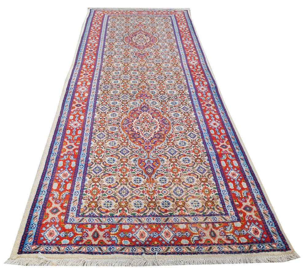 Hand Knotted Vintage Yamoud Wool Area Runner Rug 6.7 x 2.7 Ft