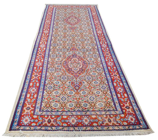 Hand Knotted Vintage Yamoud Wool Area Runner Rug 6.7 x 2.7 Ft