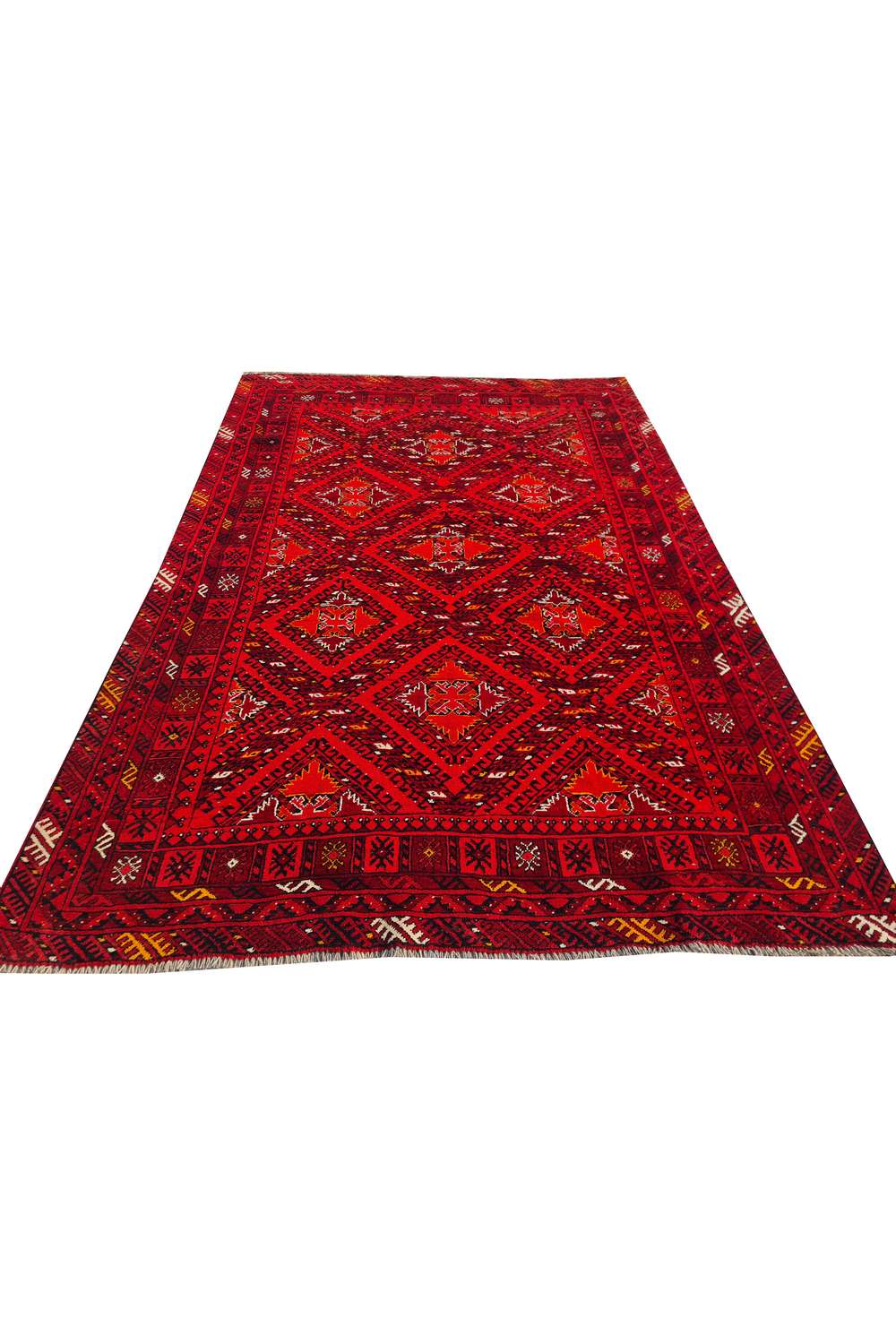 Amazing Hand Knotted Vintage Afghan Turkmen Wool Area Rug 7.4 x 4.11 Ft