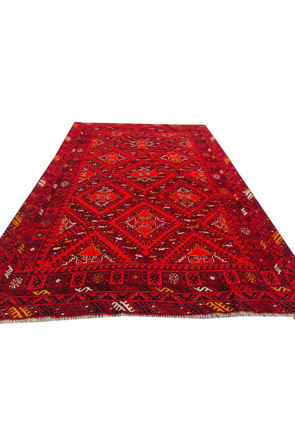 Amazing Hand Knotted Vintage Afghan Turkmen Wool Area Rug 7.4 x 4.11 Ft