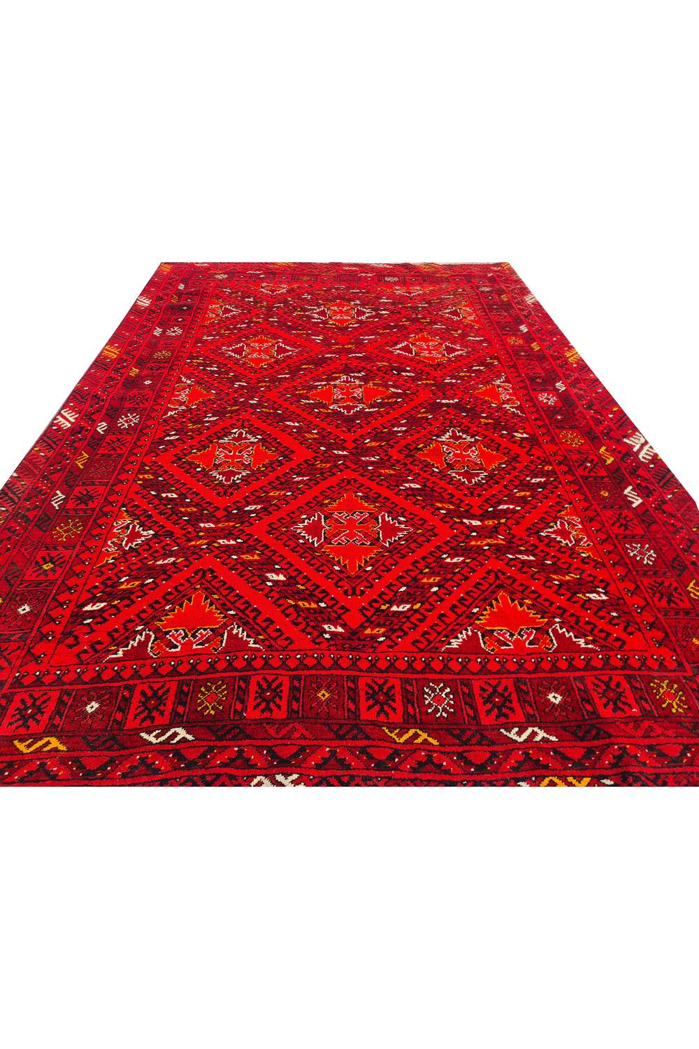 Amazing Hand Knotted Vintage Afghan Turkmen Wool Area Rug 7.4 x 4.11 Ft