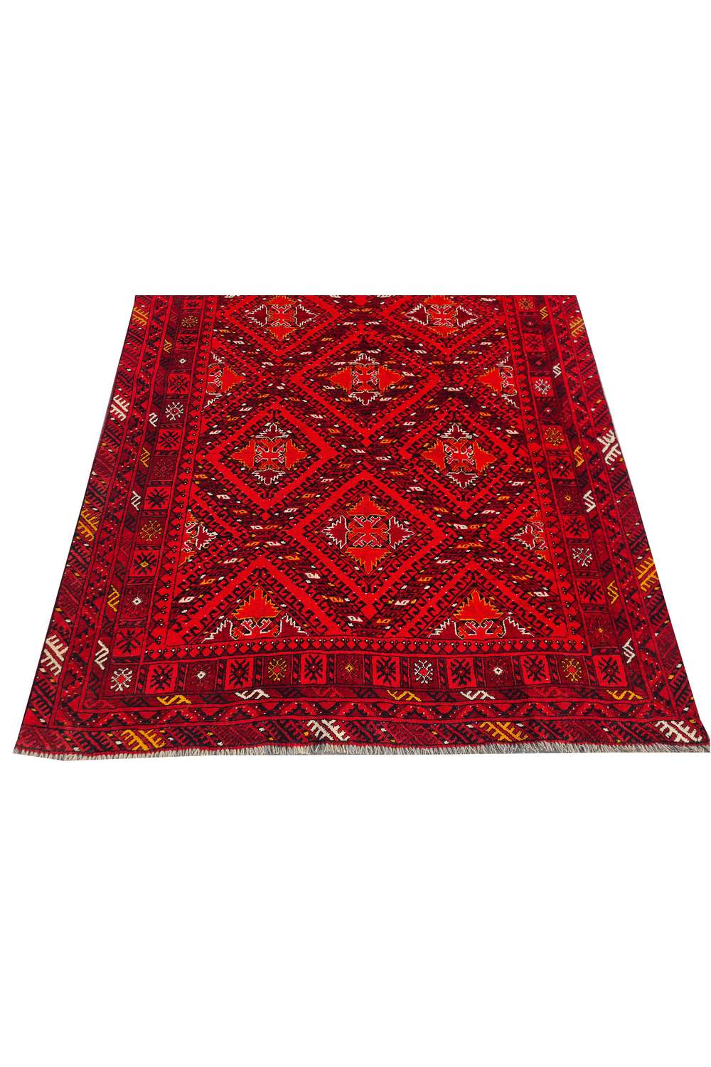 Amazing Hand Knotted Vintage Afghan Turkmen Wool Area Rug 7.4 x 4.11 Ft