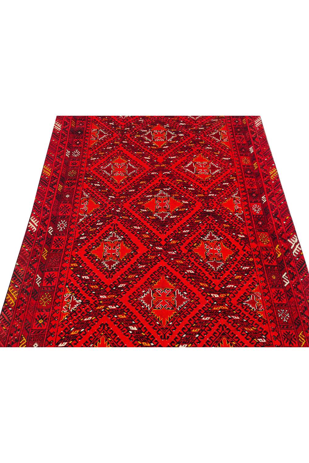 Amazing Hand Knotted Vintage Afghan Turkmen Wool Area Rug 7.4 x 4.11 Ft