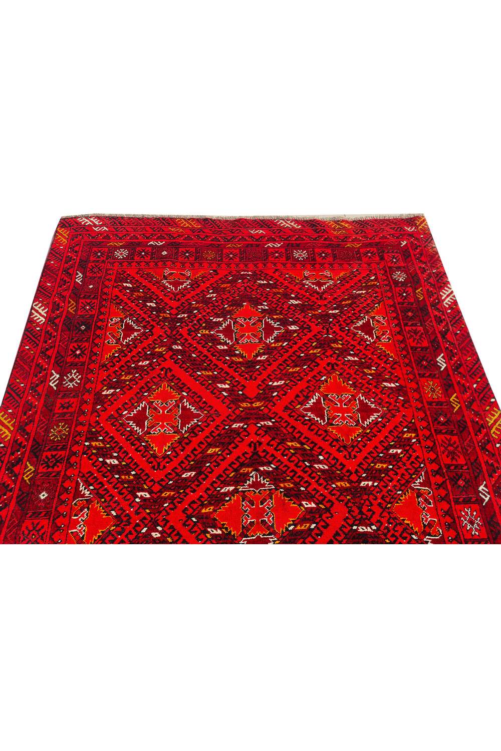 Amazing Hand Knotted Vintage Afghan Turkmen Wool Area Rug 7.4 x 4.11 Ft