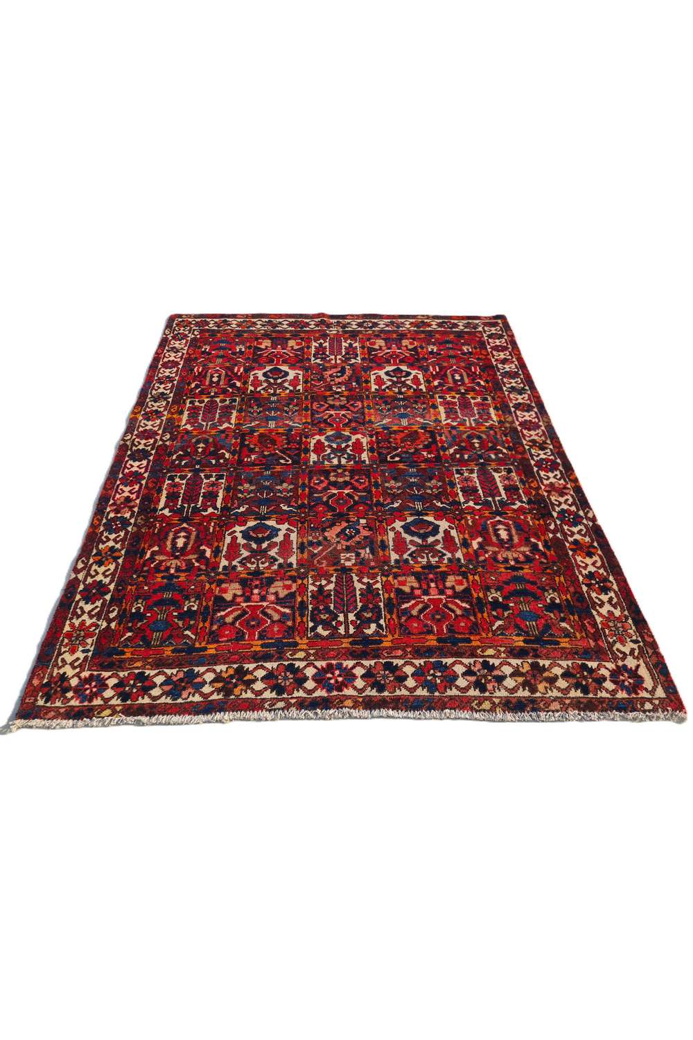 Amazing Hand Knotted Antique Persian Bakhtiyaar Pictorial Wool Area Rug 6.4 x 5.2 Ft