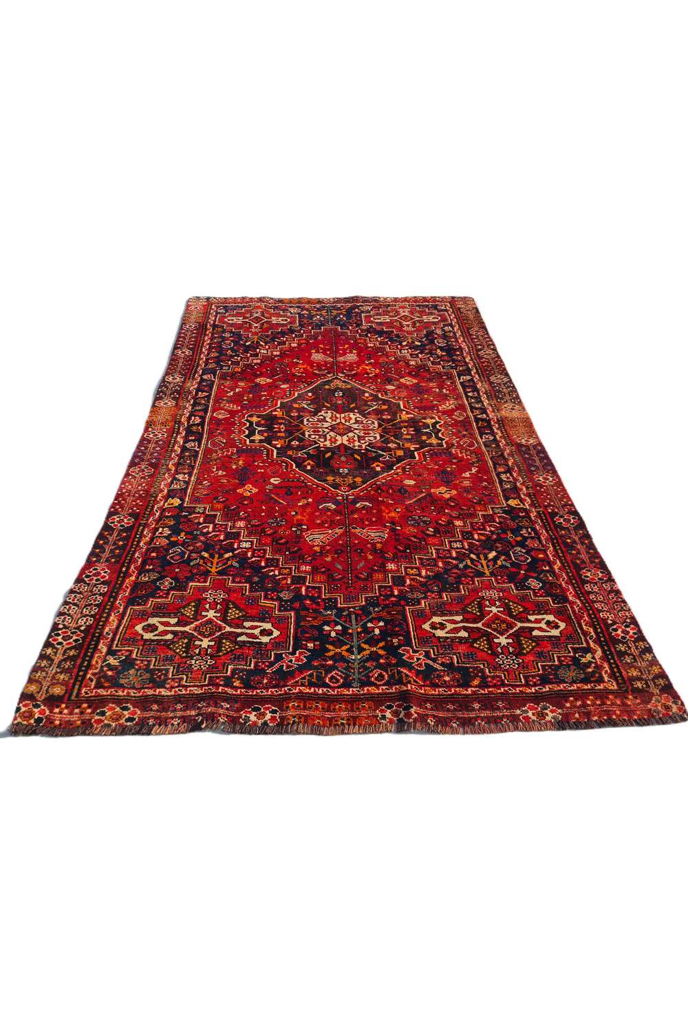 Amazing Hand Knotted Vintage Persian Shrz Wool Area Rug 7.6 x 5.2 Ft