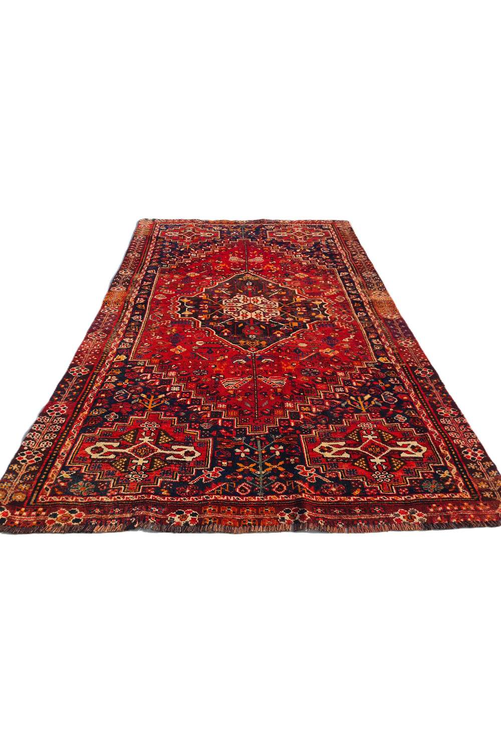 Amazing Hand Knotted Vintage Persian Shrz Wool Area Rug 7.6 x 5.2 Ft