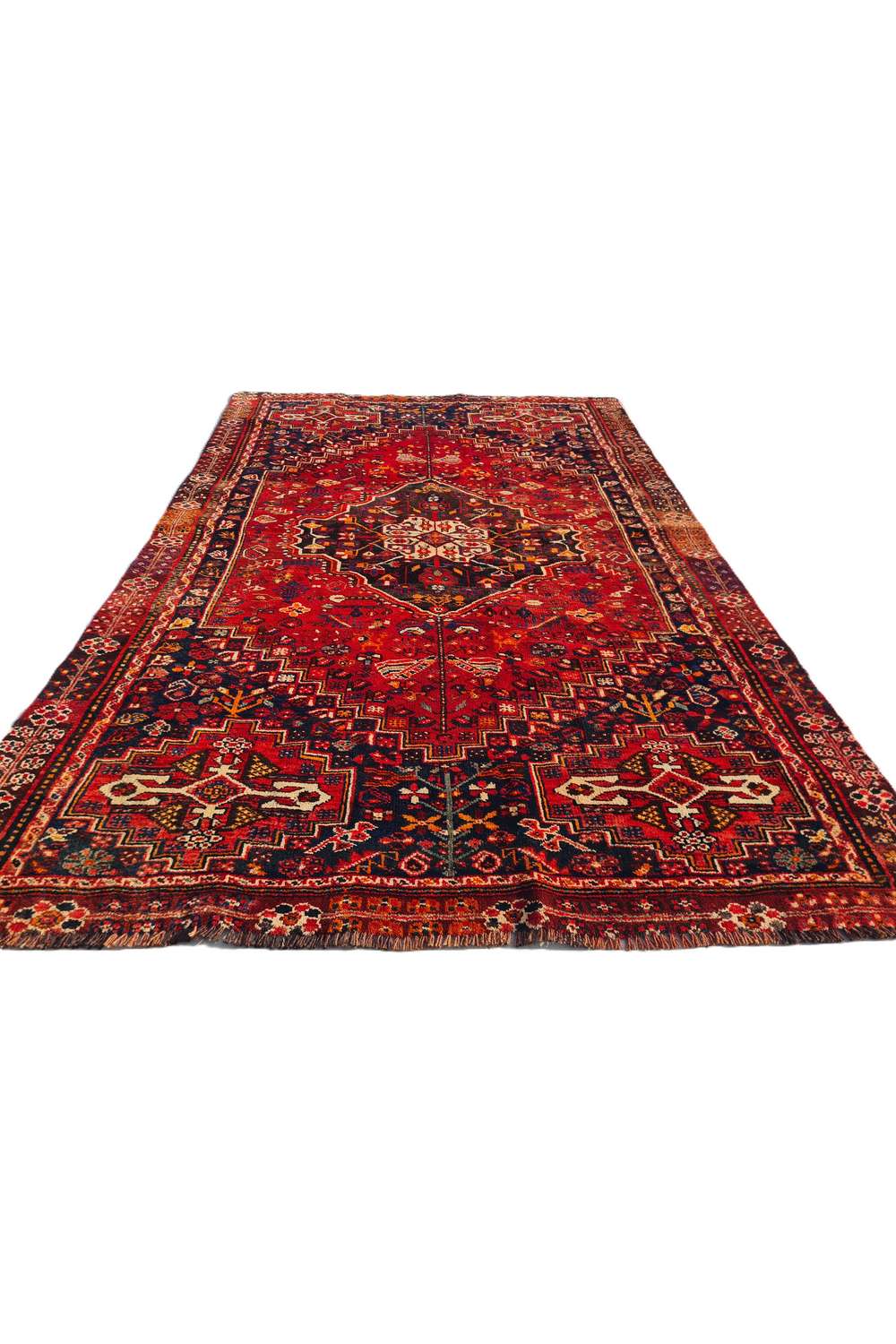 Amazing Hand Knotted Vintage Persian Shrz Wool Area Rug 7.6 x 5.2 Ft