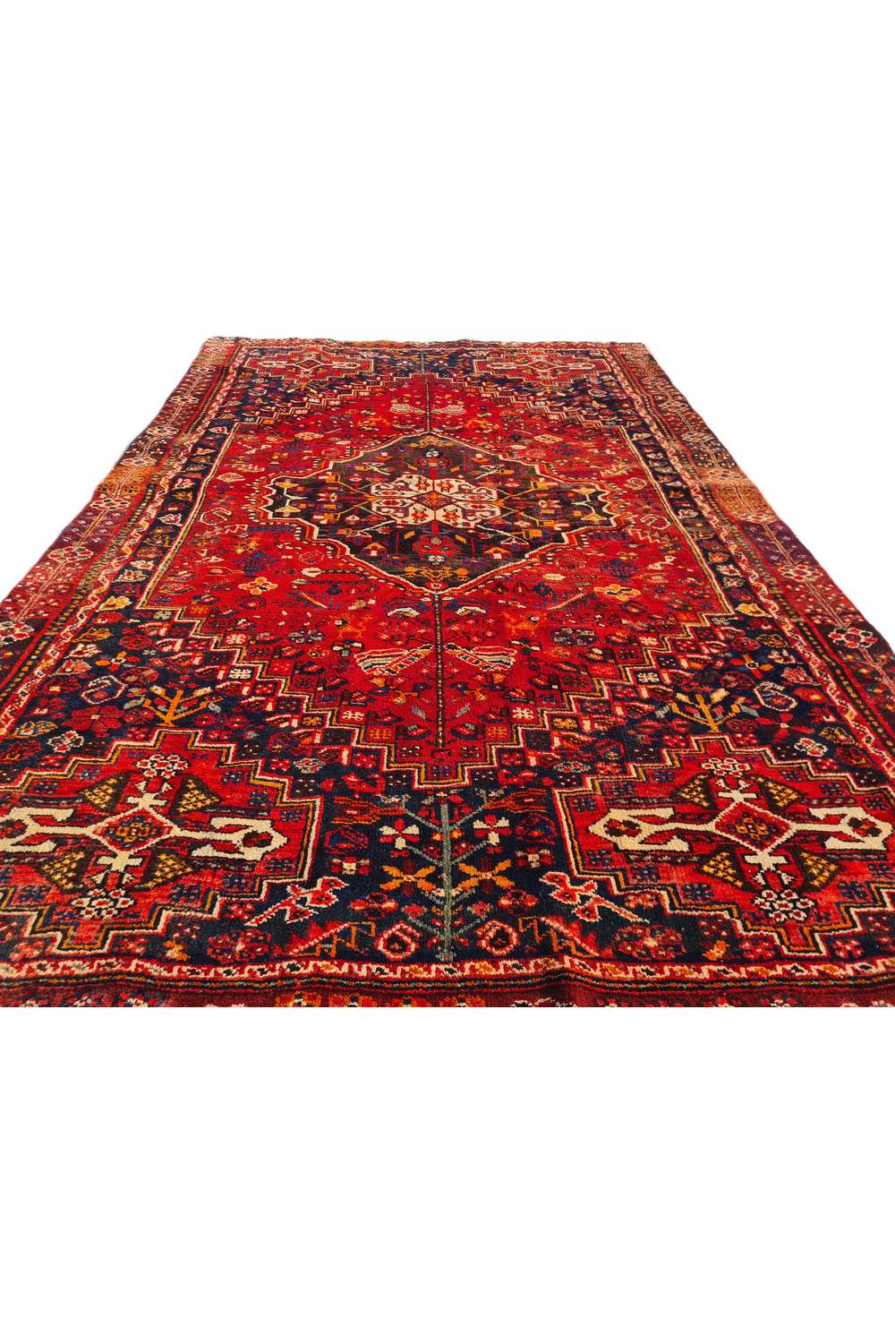 Amazing Hand Knotted Vintage Persian Shrz Wool Area Rug 7.6 x 5.2 Ft