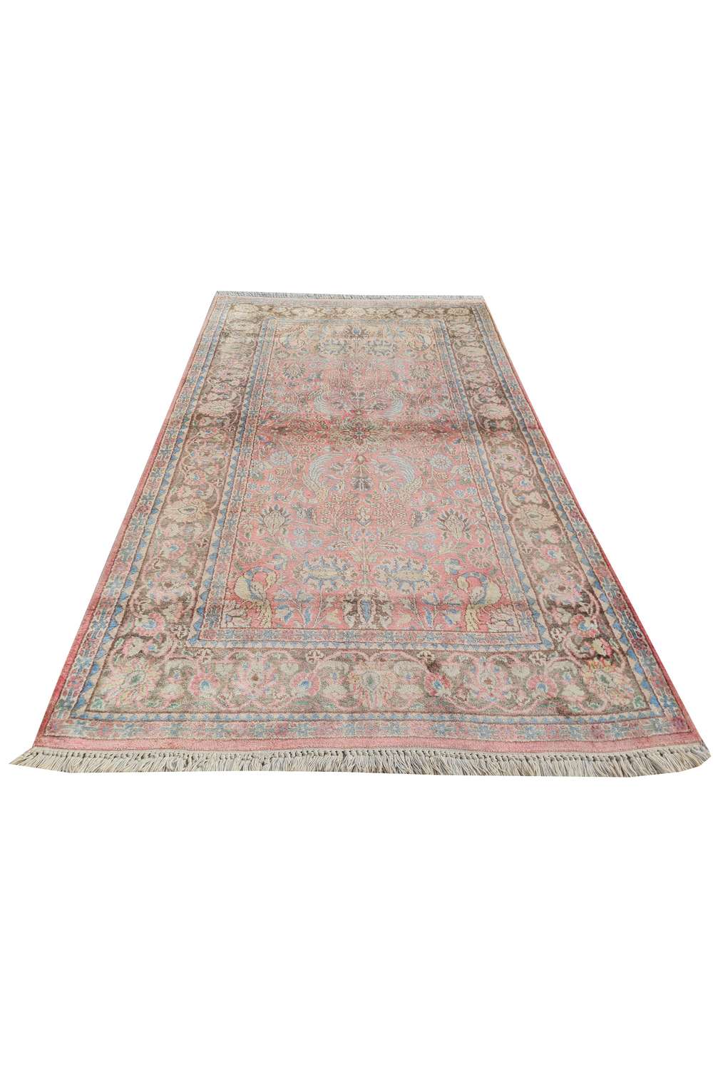 Amazing Hand Knotted Vintage Kashmiri Pictorial Silk Area Rug 5.3 x 3.1 Ft