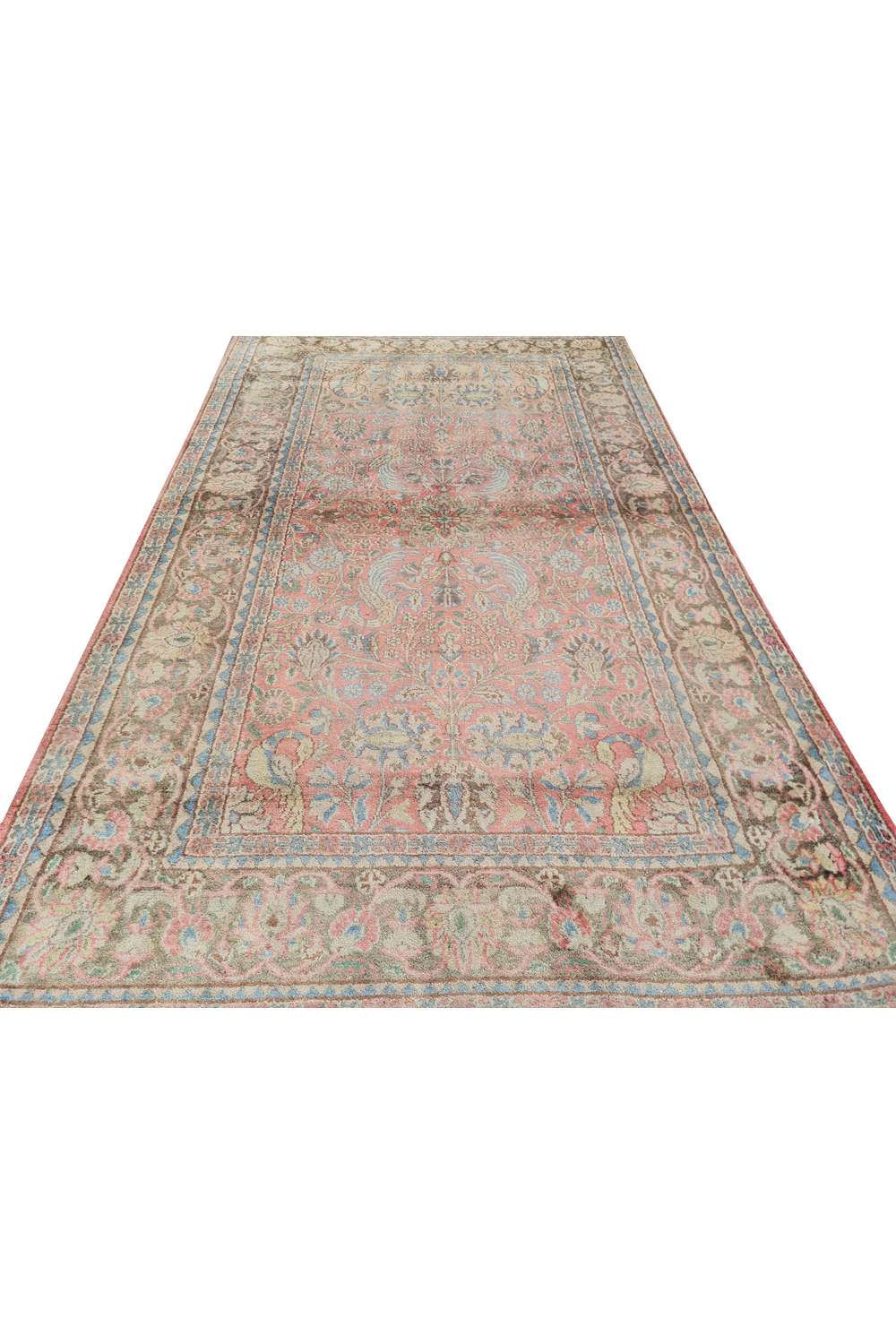 Amazing Hand Knotted Vintage Kashmiri Pictorial Silk Area Rug 5.3 x 3.1 Ft