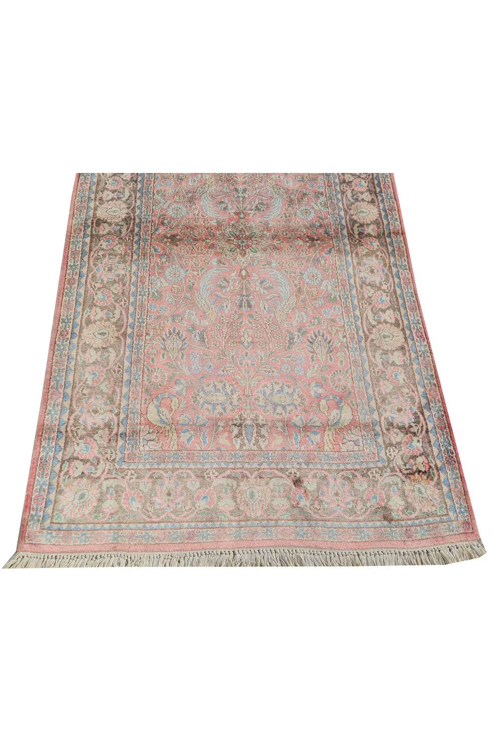 Amazing Hand Knotted Vintage Kashmiri Pictorial Silk Area Rug 5.3 x 3.1 Ft