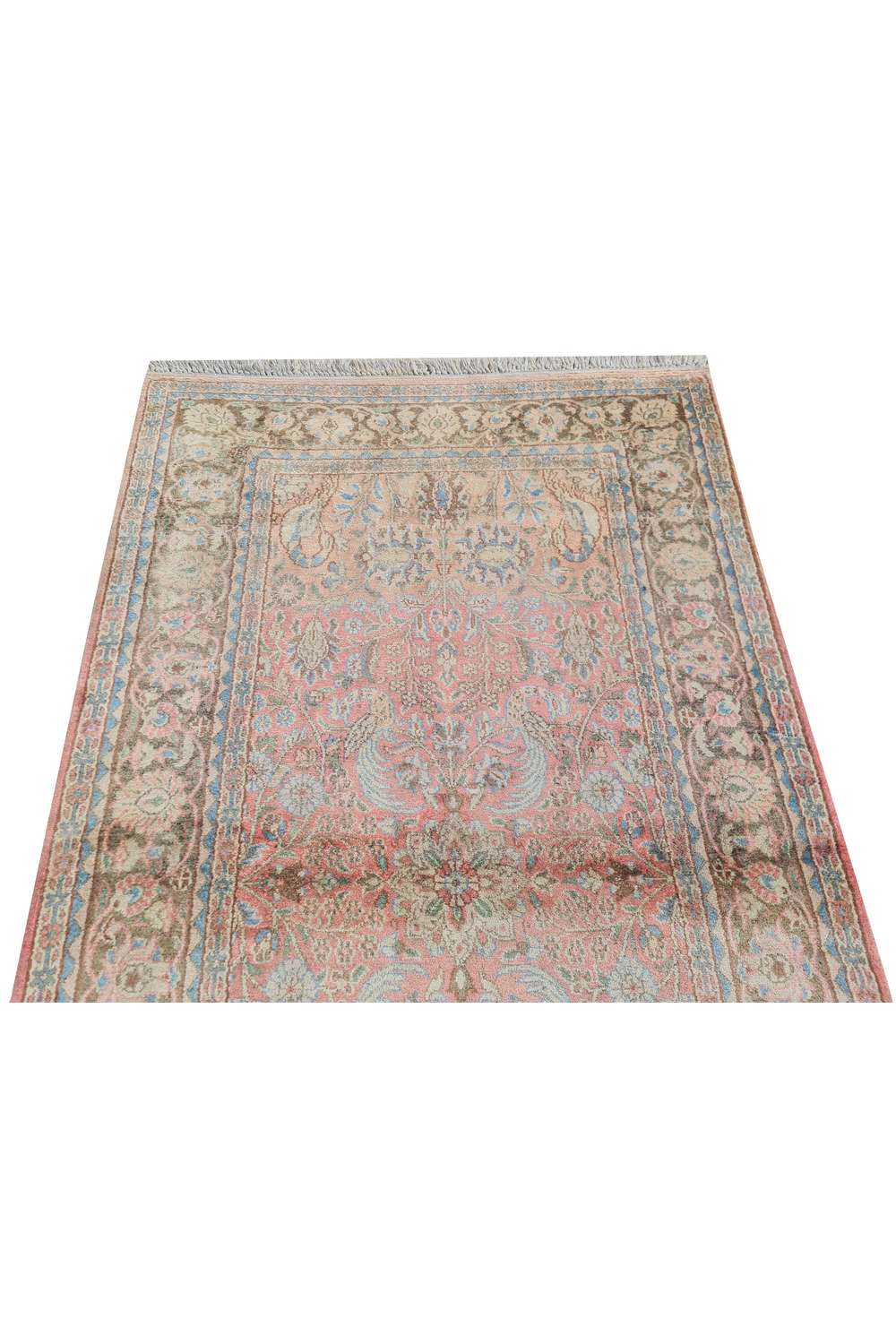 Amazing Hand Knotted Vintage Kashmiri Pictorial Silk Area Rug 5.3 x 3.1 Ft